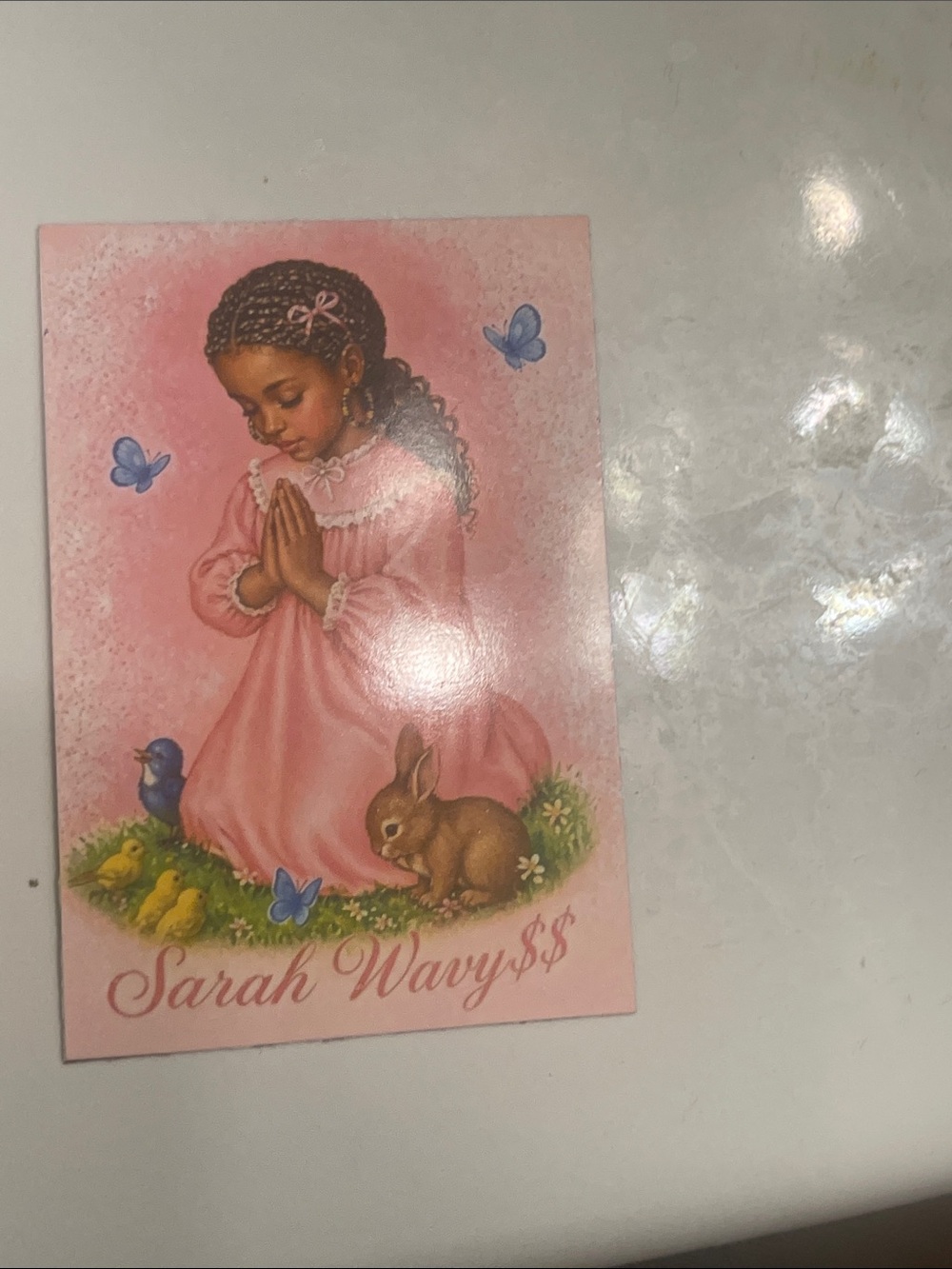 Sarah Wavy$$ Prayer Girl Pink Artwork Card